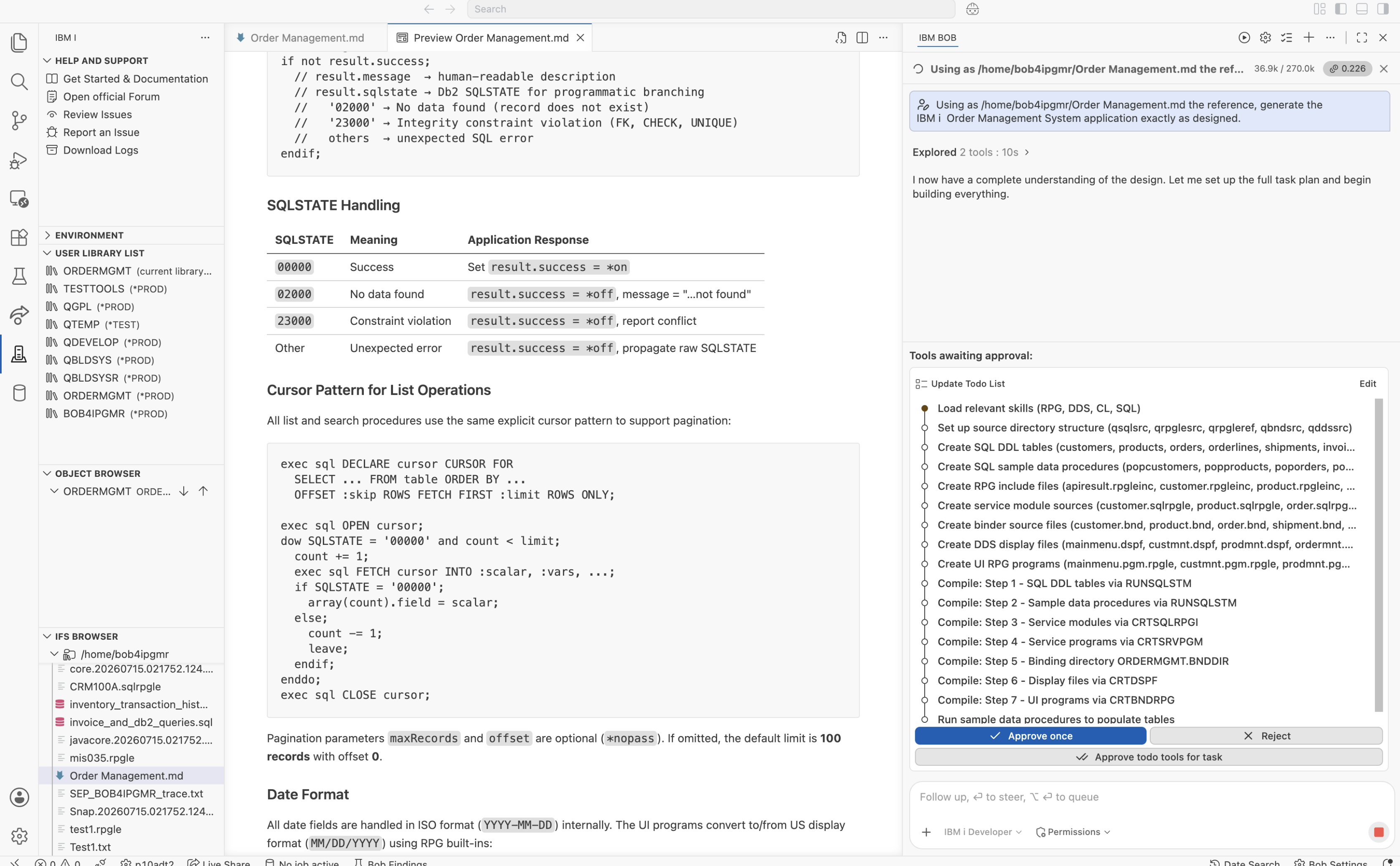 IBM Bob's structured implementation plan before generating any source